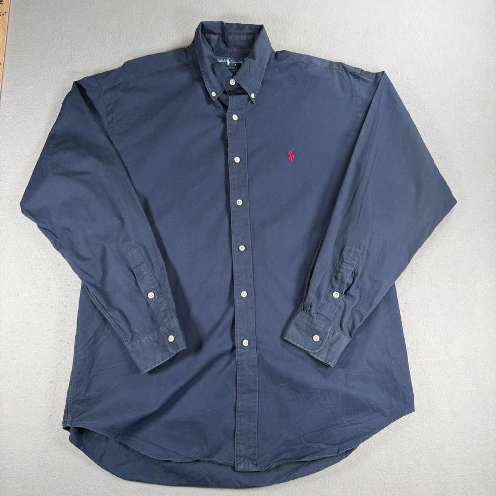 Ralph Lauren Blake Shirt Mens Large Navy Blue Cotton Button Down Long Sleeve